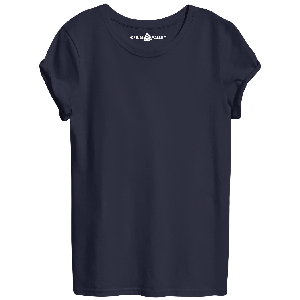 Navy Blue - Round Neck T-Shirt For Women - Opium Valley