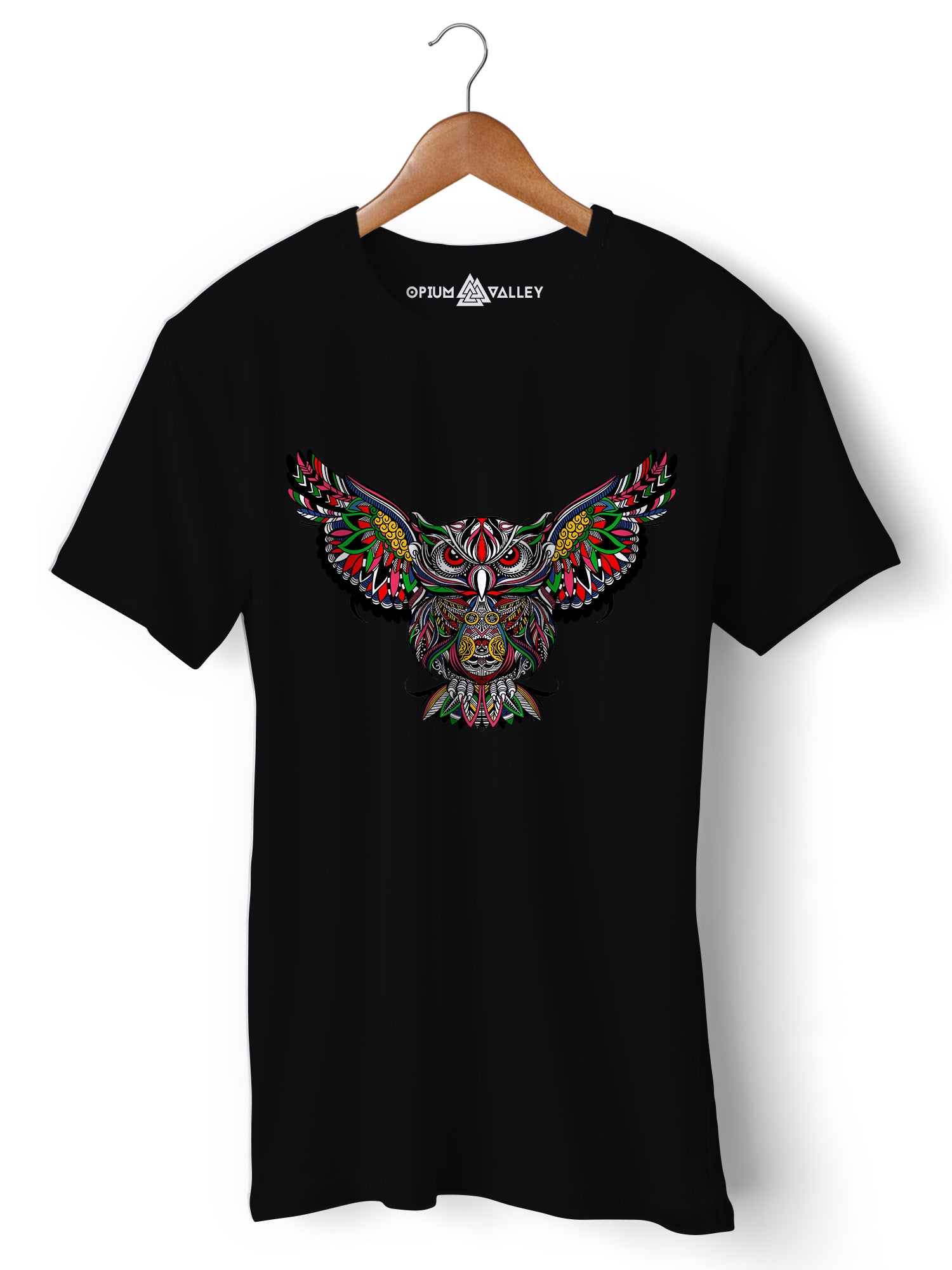 Psychedelic Owl Graphic T-Shirt - Detailed and Colorful Design